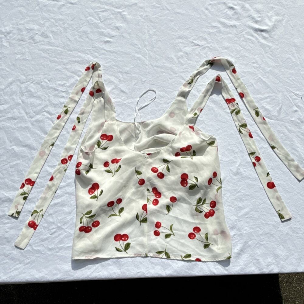 Super Cute!! Buddy Love Lima Cherry Print Satin Cropped Cami Square Neck Size S